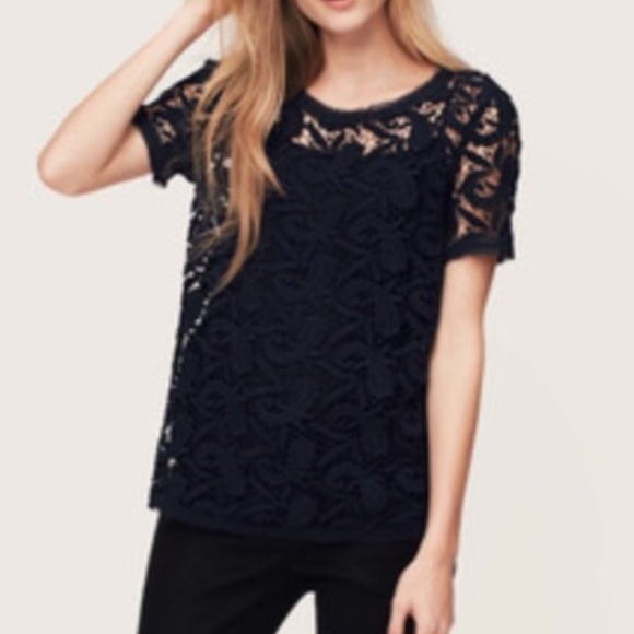 LOFT Tops - Loft Navy Paisley Lace Shirt S